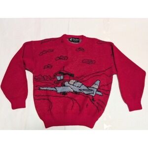 Conte Of Florence Italian Mens VTG Novelty Airplaine Aviation Wool Blend Sweater